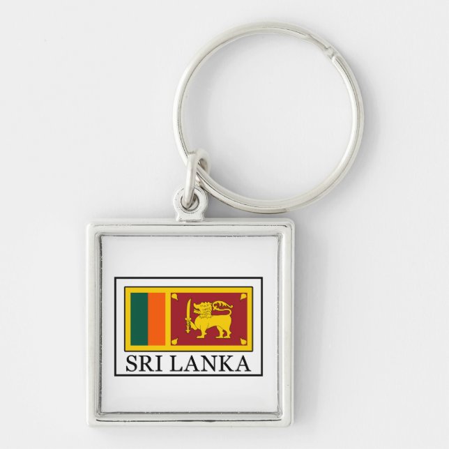 Sri Lanka Fyrkantig Silverfärgad Nyckelring (Framsidan)