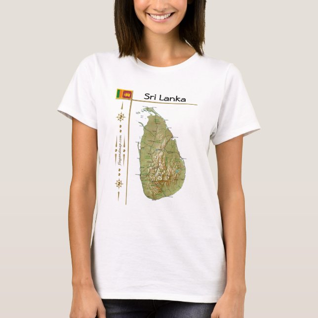 Sri Lanka Karta + Flagga + avdelning T-Shirt (Framsida)
