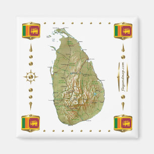 Sri Lanka Karta + Flaggor Magnet
