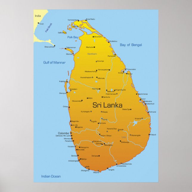 Sri Lanka Karta Poster (Framsidan)