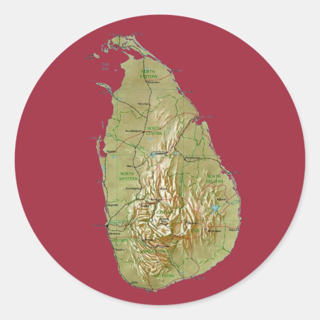 Sri Lanka Karta Sticker Runt Klistermärke (Framsida)