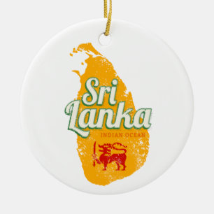 Sri Lanka Karta Vintage Semester Ö Souvenir Julgransprydnad Keramik