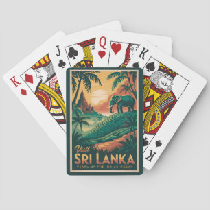 Sri Lanka Landskapsillustration Resa Konst Retro Casinokort