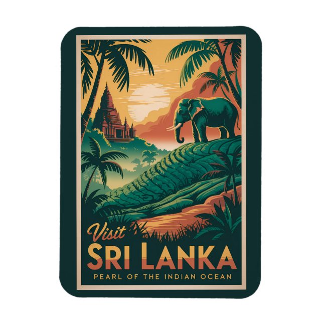 Sri Lanka Landskapsillustration Resa Konst Retro Magnet (Vertikal)