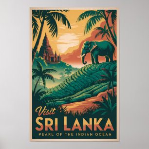 Sri Lanka Landskapsillustration Resa Konst Retro Poster
