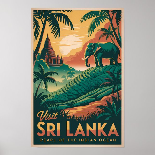 Sri Lanka Landskapsillustration Resa Konst Retro Poster (Framsidan)