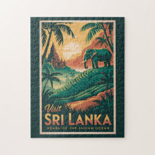 Sri Lanka Landskapsillustration Resa Konst Retro Pussel