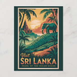 Sri Lanka Landskapsillustration Resa Konst Retro Vykort