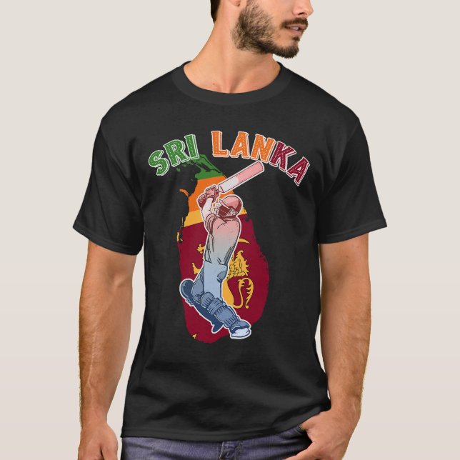 Sri Lanka Lejon Cricket Fläkt_ Sri Lanka Batsman T T Shirt (Framsida)