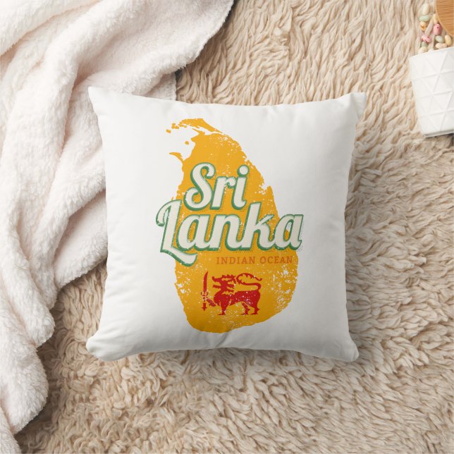 Sri Lanka Map Vintage Holiday Island Souvenir Kudde (Filt)