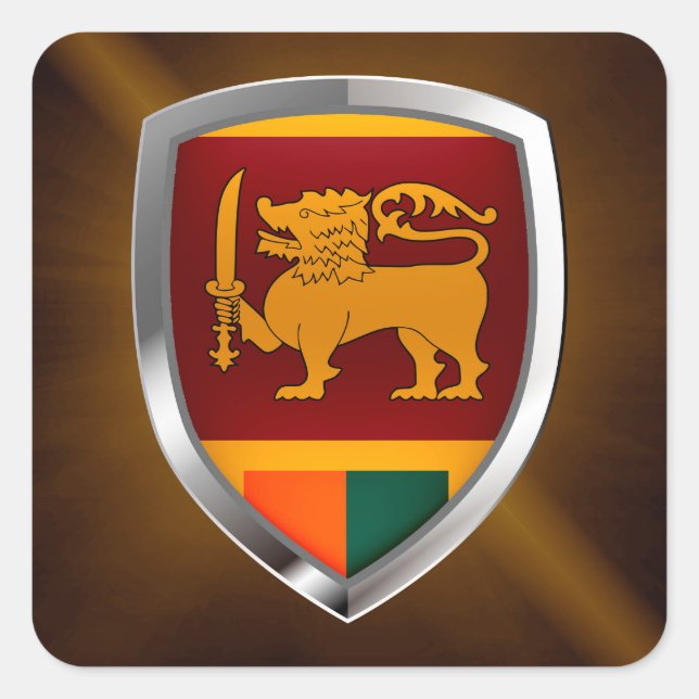 Sri Lanka Metallic Emblem Fyrkantigt Klistermärke (Framsida)