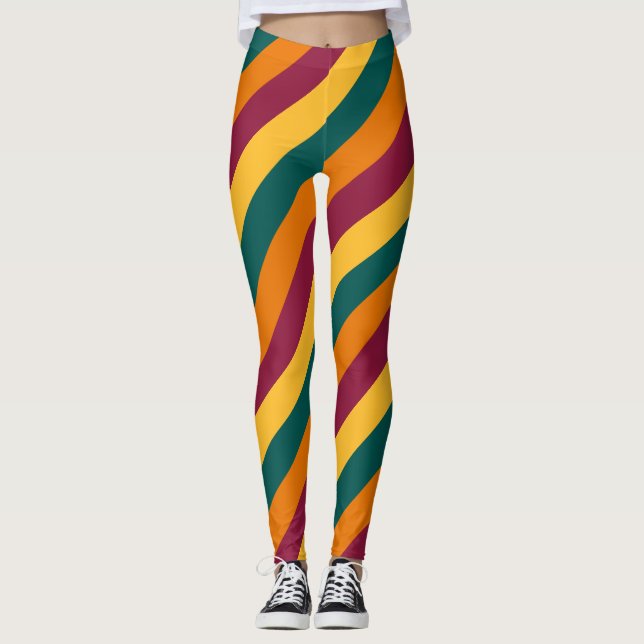 Sri Lanka National Flagga Färg Diagonal Stripe Leggings (Framsida)