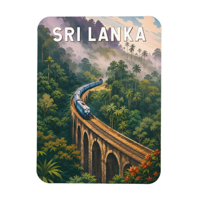 Sri Lanka Tåg Illustration Resa Konst Vintage Magnet (Vertikal)