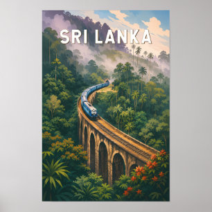 Sri Lanka Tåg Illustration Resa Konst Vintage Poster