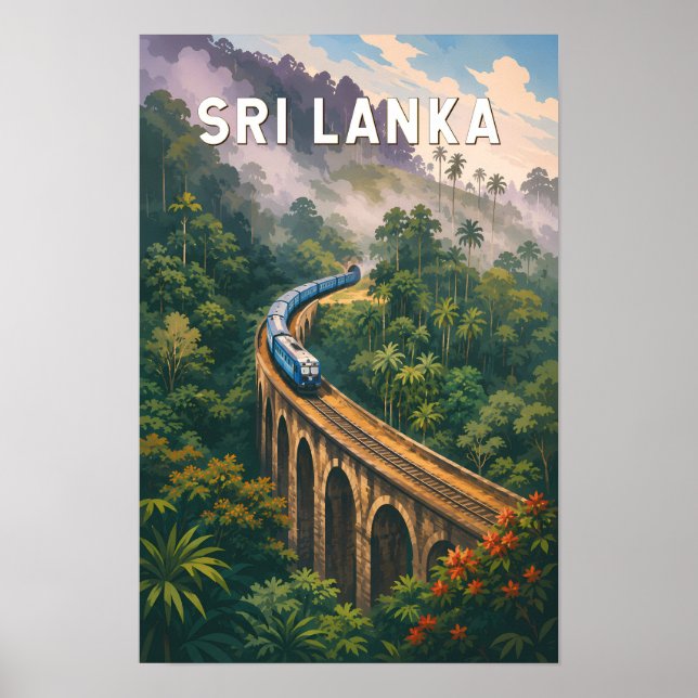 Sri Lanka Tåg Illustration Resa Konst Vintage Poster (Framsidan)