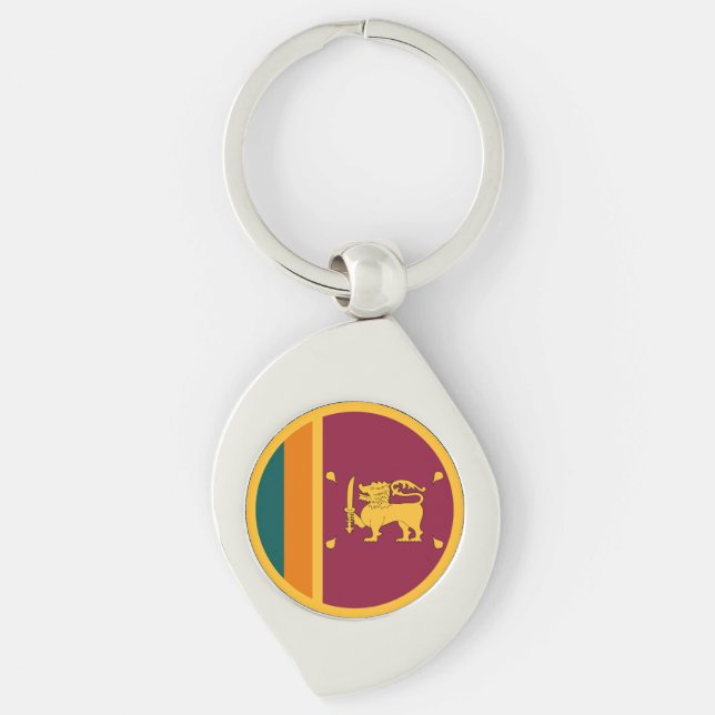 Sri Lankas flagga Swirl Silverfärgad Nyckelring (Framsidan)
