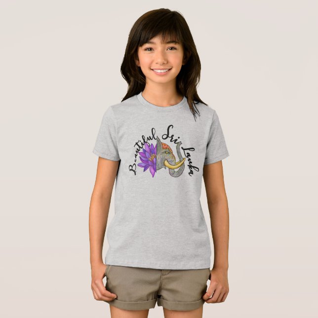 Sri Lankas gåvor med elefant och Lotus T Shirt (Framsida Full)