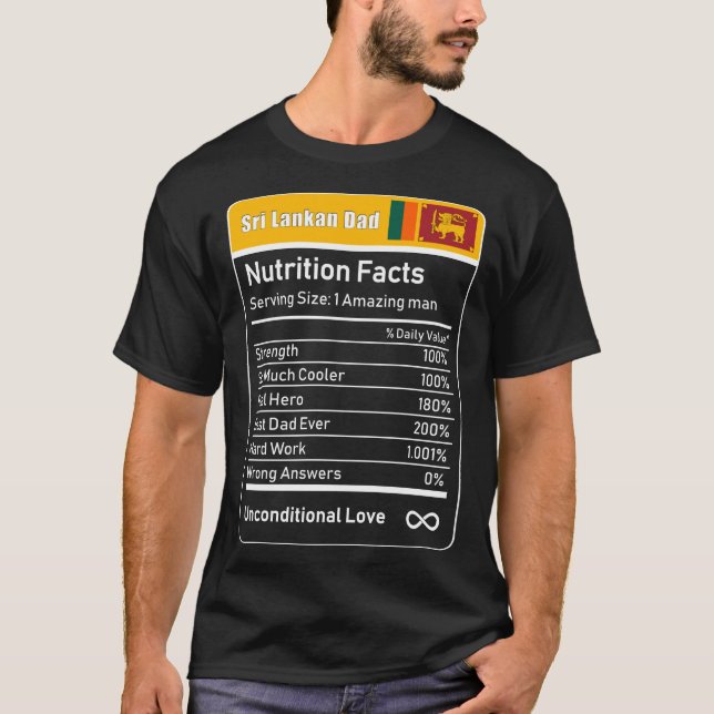 Sri Lankas Pappa Nutrition Facts Fars dag Gift D T Shirt (Framsida)