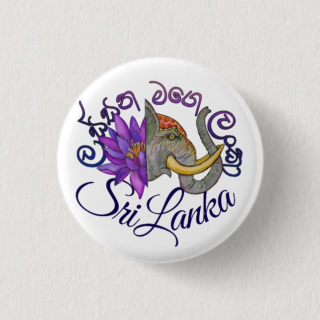 Sri Lankas souvenirer med Elephant och Lotus Knapp (Framsida)