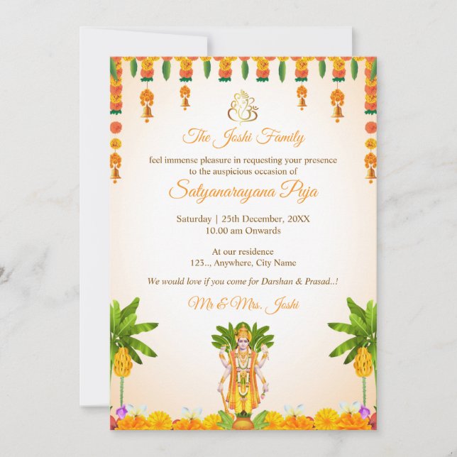 Sri Satyanarayan Katha-inbjudan Inbjudningar (Framsida)