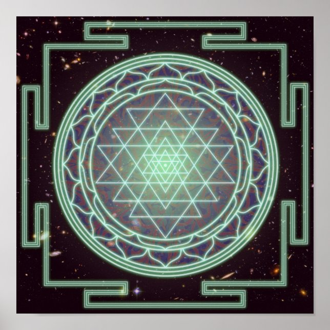 Sri Yantra Blue Glow Poster (Framsidan)