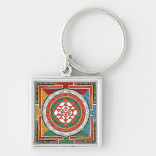 Sri Yantra! Fyrkantig Silverfärgad Nyckelring