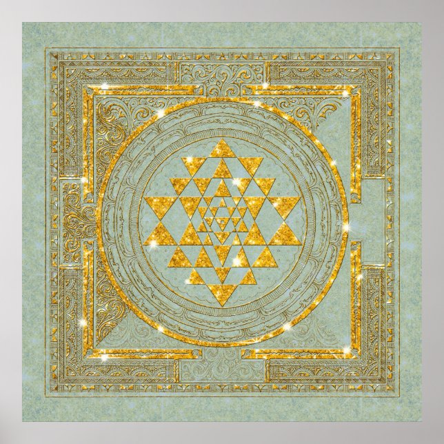 Sri Yantra Golden Glitter - Poster (Framsidan)