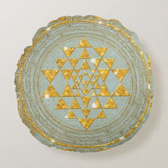 Sri Yantra guld- glitter - kudde (Framsidan)