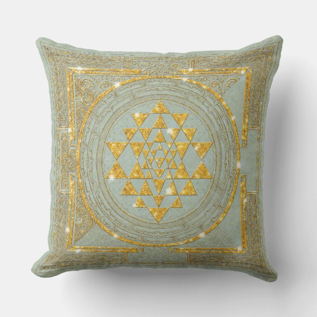 Sri Yantra guld- glitter - kudde (Framsida)