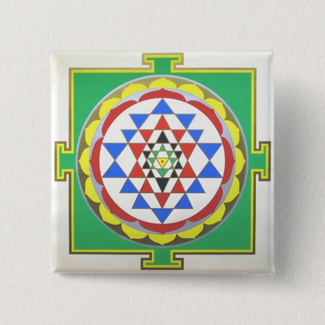 Sri Yantra Helig Geometri - Exakta Färger Knapp (Framsida)