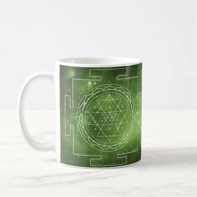 Sri Yantra Helig Geometry Grönt Mugg (Vänster)
