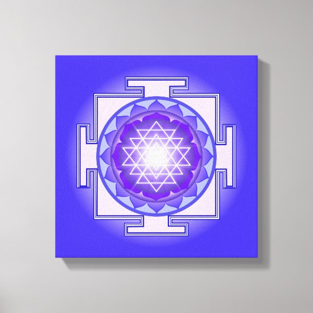 Sri Yantra Mandala Lila och Blue Kanvastryck (Framsida)