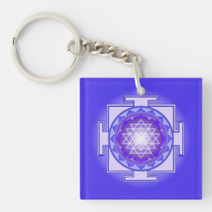 Sri Yantra Mandala Lila och Blue Keychain
