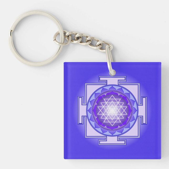 Sri Yantra Mandala Lila och Blue Keychain (Framsidan)