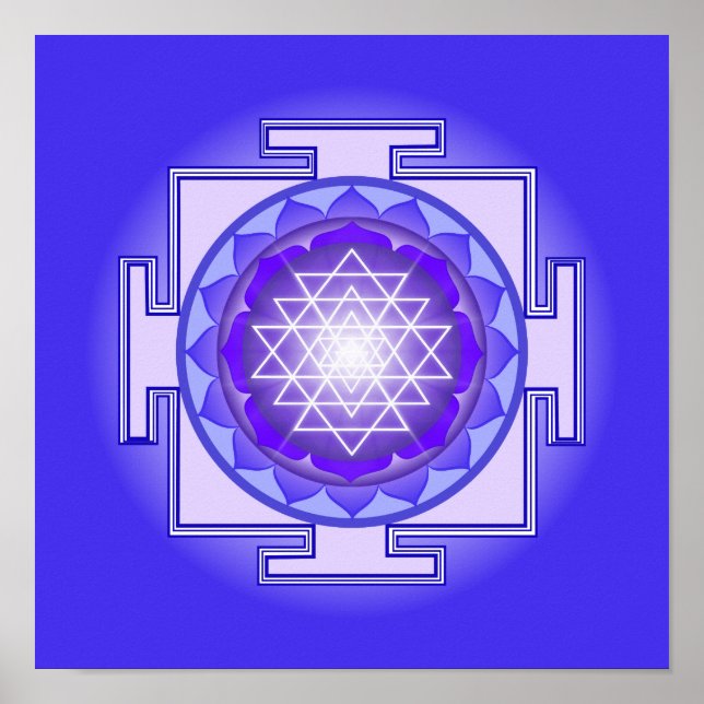 Sri Yantra Mandala Lila och Blue Print Poster (Framsidan)