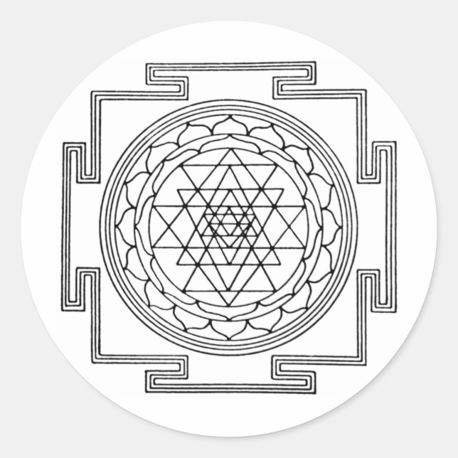 Sri Yantra Mandala Runt Klistermärke (Framsida)