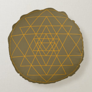 Sri Yantra on Brown Cushion Rund Kudde