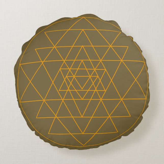 Sri Yantra on Brown Cushion Rund Kudde (Baksidan)
