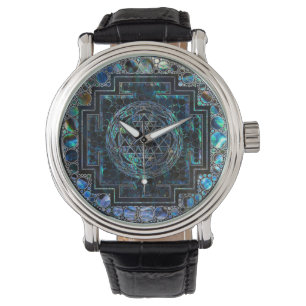 Sri Yantra/Sri Chakra Abalonesnäcka och silver Armbandsur