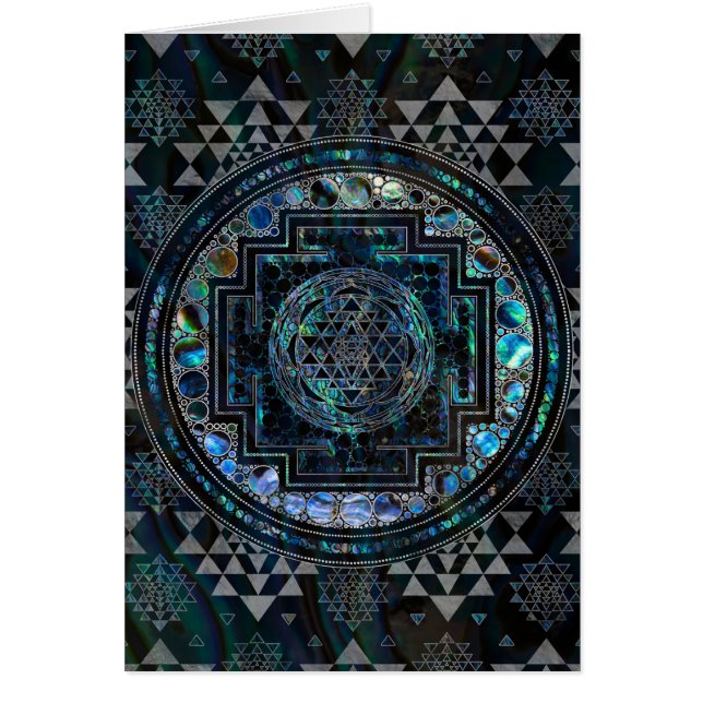 Sri Yantra/Sri Chakra Abalonesnäcka och silver Hälsningskort (Framsidan)