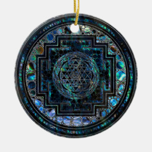 Sri Yantra/Sri Chakra Abalonesnäcka och silver Julgransprydnad Keramik