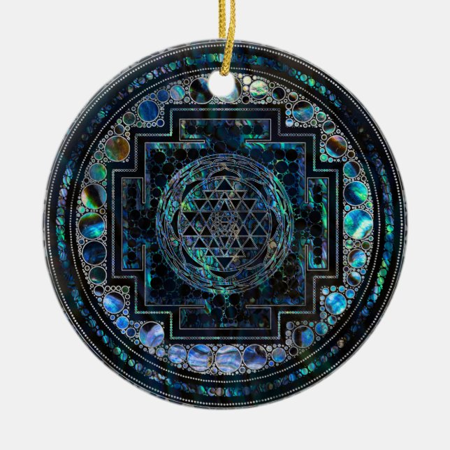 Sri Yantra/Sri Chakra Abalonesnäcka och silver Julgransprydnad Keramik (Framsidan)