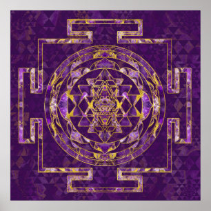 Sri Yantra/Sri Chakra Amethyst och guld Poster