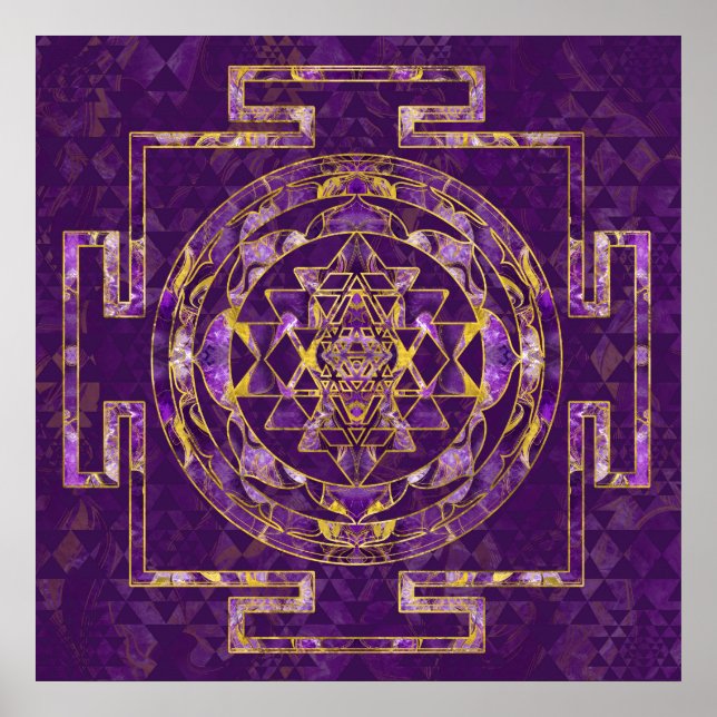 Sri Yantra/Sri Chakra Amethyst och guld Poster (Framsidan)
