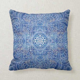 Sri Yantra / Sri Chakra Blått Akvarell Kudde