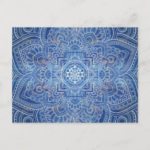 Sri Yantra / Sri Chakra Blått Vattenfärg Vykort