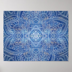 Sri Yantra / Sri Chakra Blue Watercolor Poster