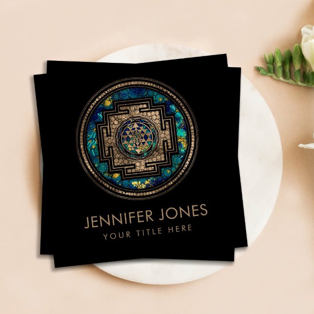 Sri Yantra/Sri Chakra Guld och Marble Dot Art Fyrkantigt Visitkort (Skapare uppladdad)