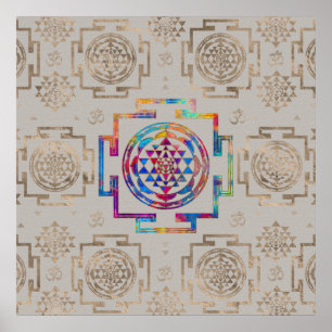 Sri Yantra/Sri Chakra i färg på kanfas Poster