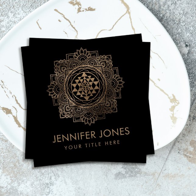 Sri Yantra/Sri Chakra i golden lotus Fyrkantigt Visitkort (Skapare uppladdad)